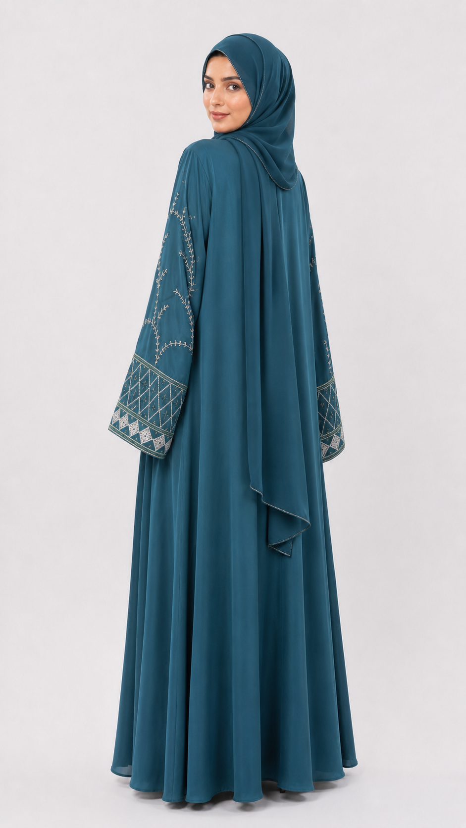 Women's Embroidered Bell Sleeve Abaya - Sea Green