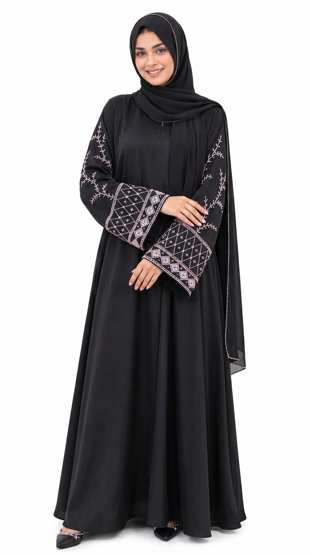 Women's Embroidered Bell Sleeve Abaya with Hijab Set