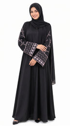 Women's Embroidered Bell Sleeve Abaya with Hijab Set